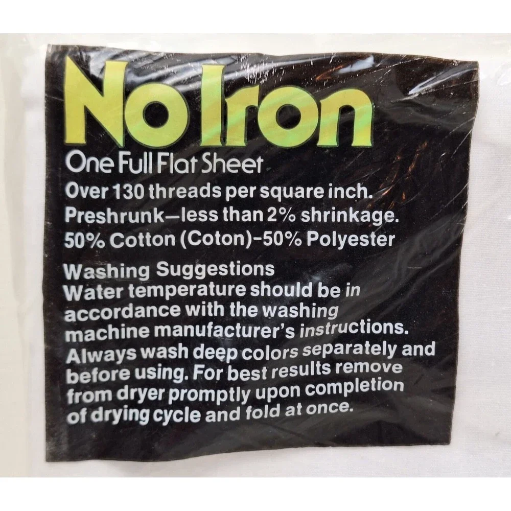 Marlborough No Iron 50/50 Cotton/Poly White Full Flat Sheet USA Vtg. '70s/'80s